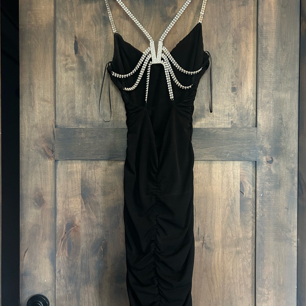 Cache Black Dress with Rhinestone Accents.